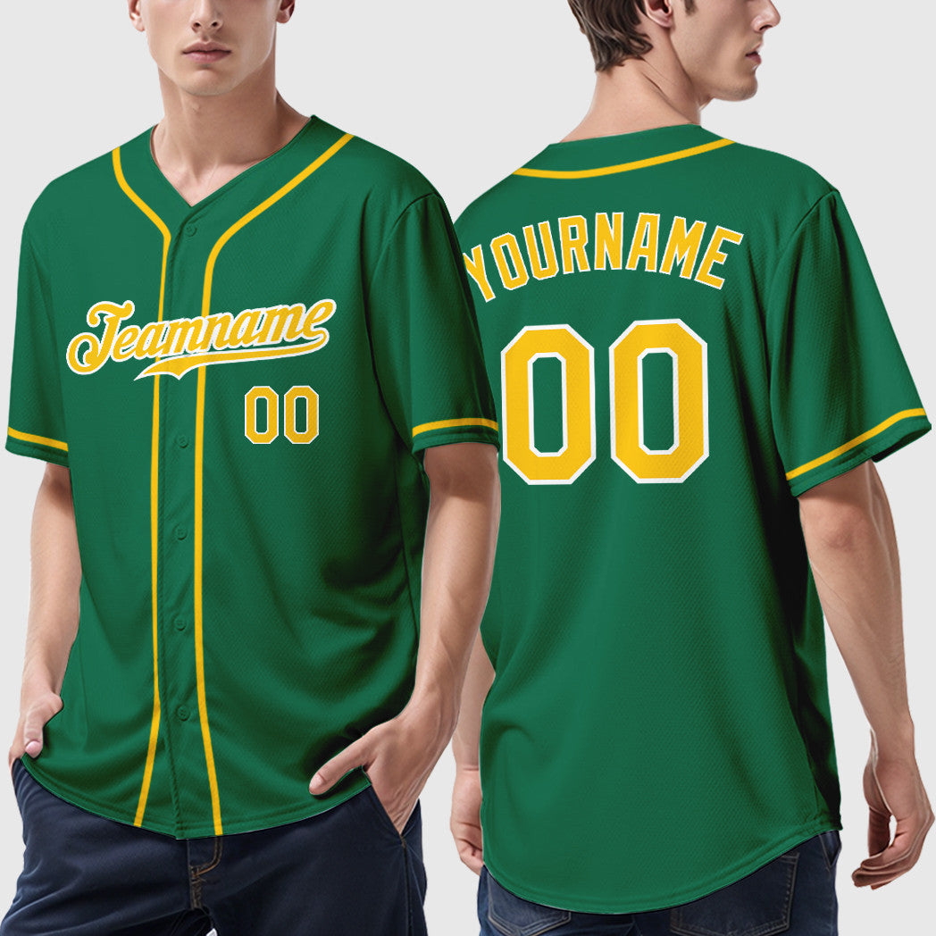Custom Kelly Green Gold Gold-White Sleeve Baseball Jersey
