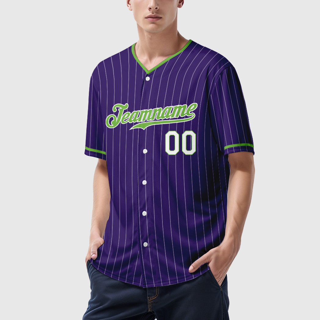Custom Purple White Neon Green-White Pinstripe Baseball Jersey