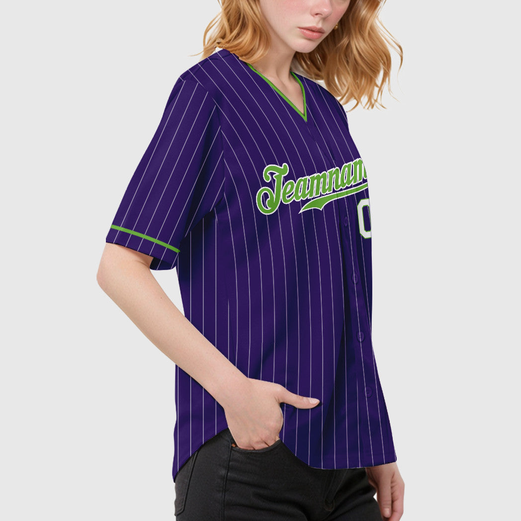 Custom Purple White Neon Green-White Pinstripe Baseball Jersey