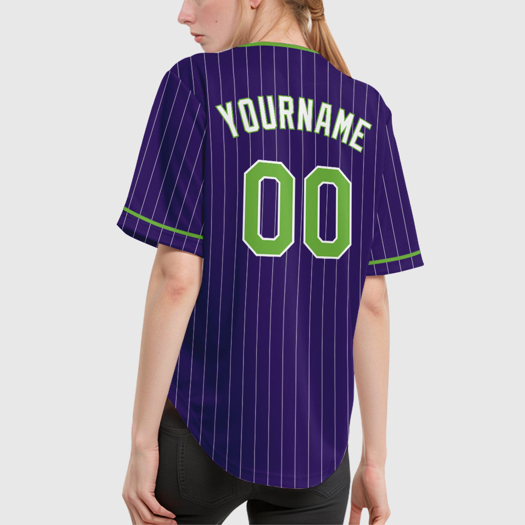 Custom Purple White Neon Green-White Pinstripe Baseball Jersey