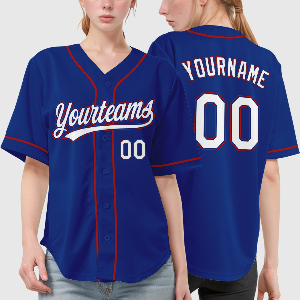 Custom Royal White Red Sleeve Baseball Jersey