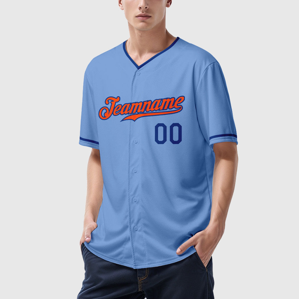 Custom Light Blue Orange Orange-Royal Collar Sleeve Baseball Jersey