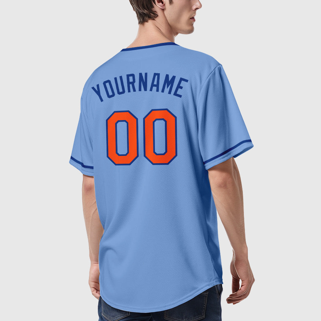 Custom Light Blue Orange Orange-Royal Collar Sleeve Baseball Jersey