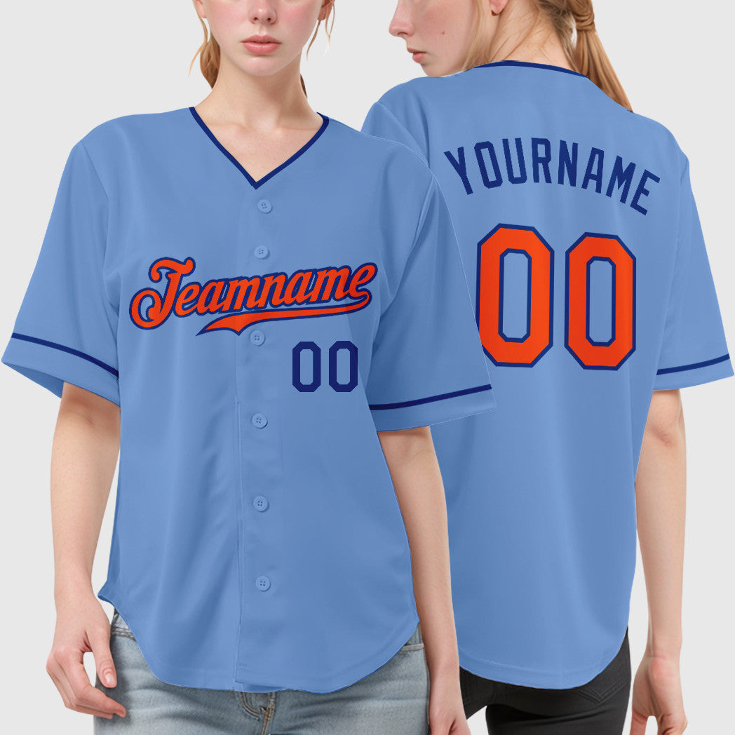 Custom Light Blue Orange Orange-Royal Collar Sleeve Baseball Jersey
