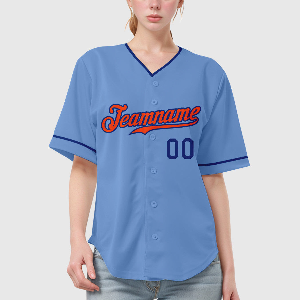 Custom Light Blue Orange Orange-Royal Collar Sleeve Baseball Jersey