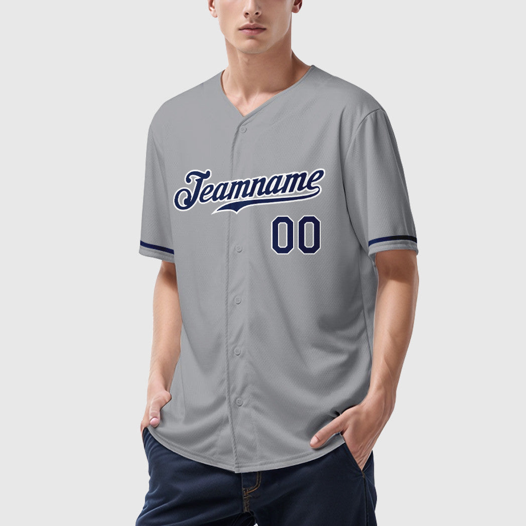 Custom Gray Navy Navy-White Baseball Jersey