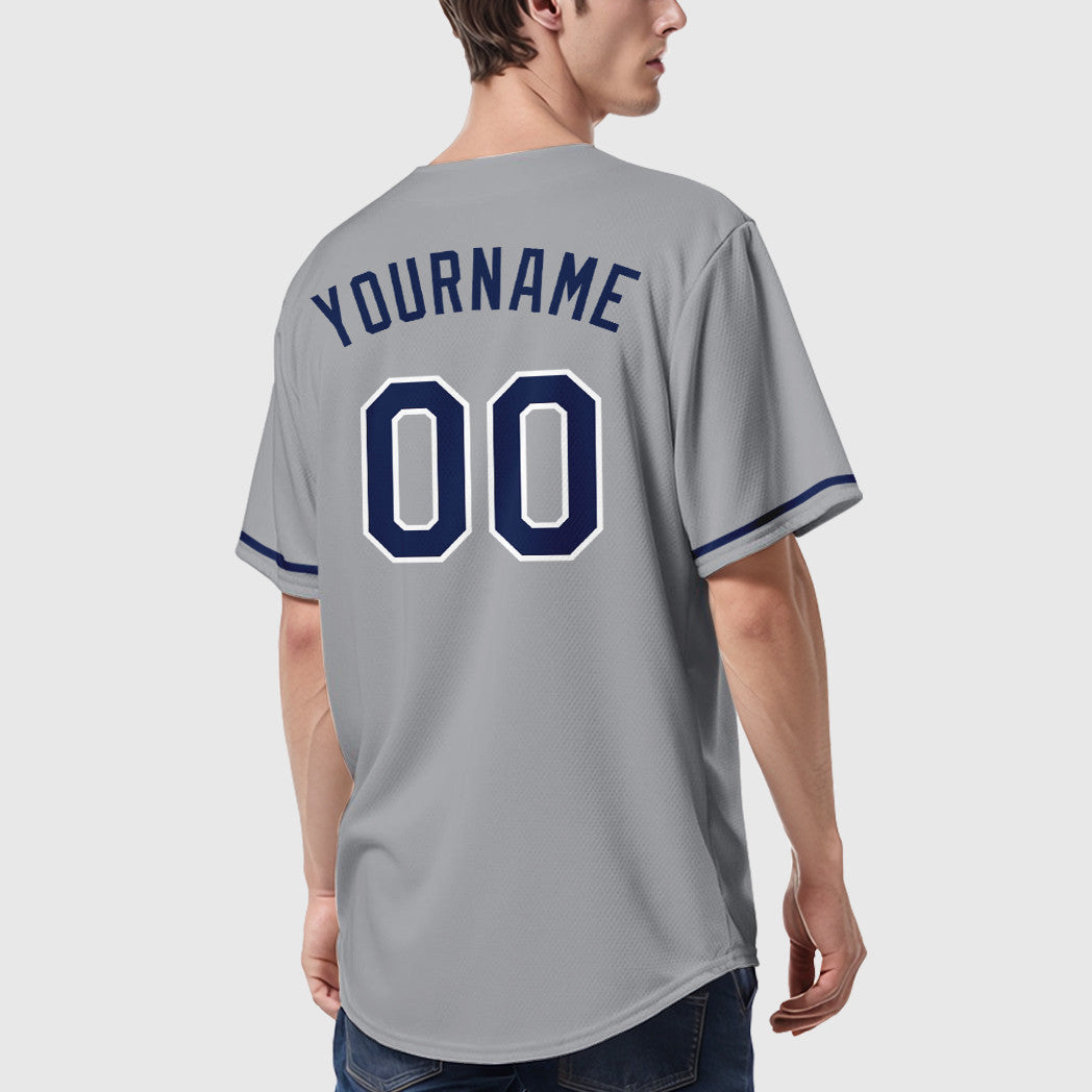 Custom Gray Navy Navy-White Baseball Jersey