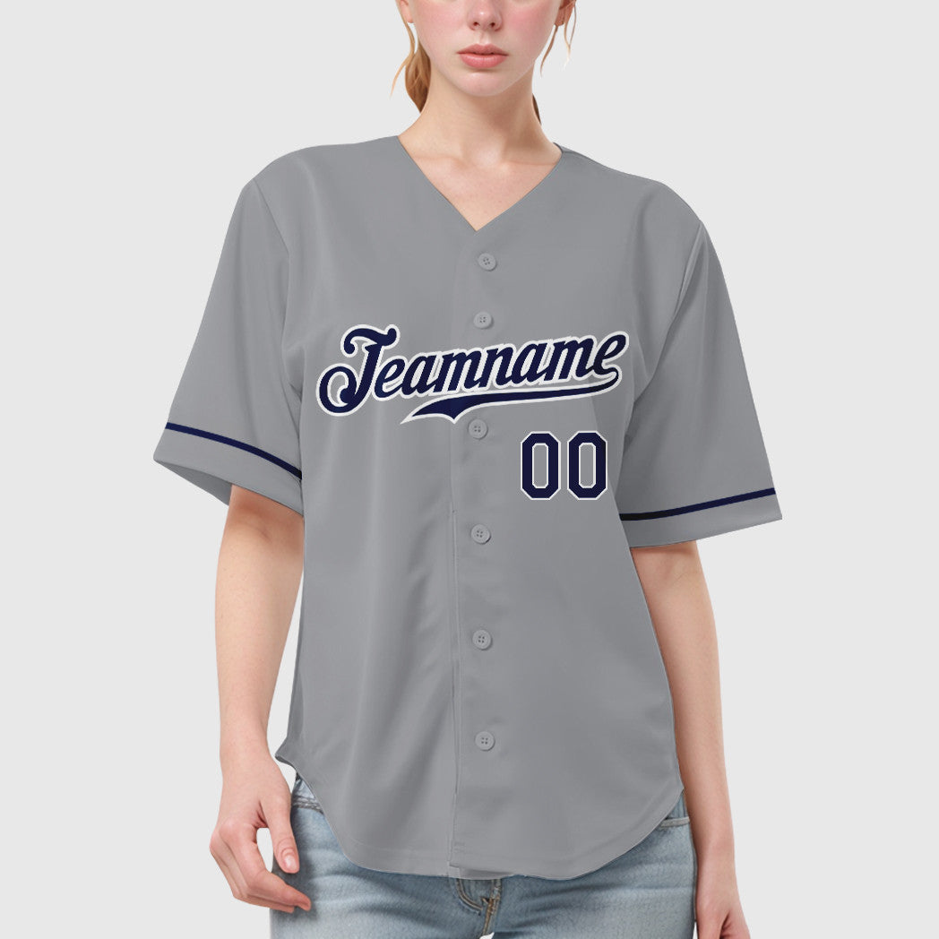 Custom Gray Navy Navy-White Baseball Jersey
