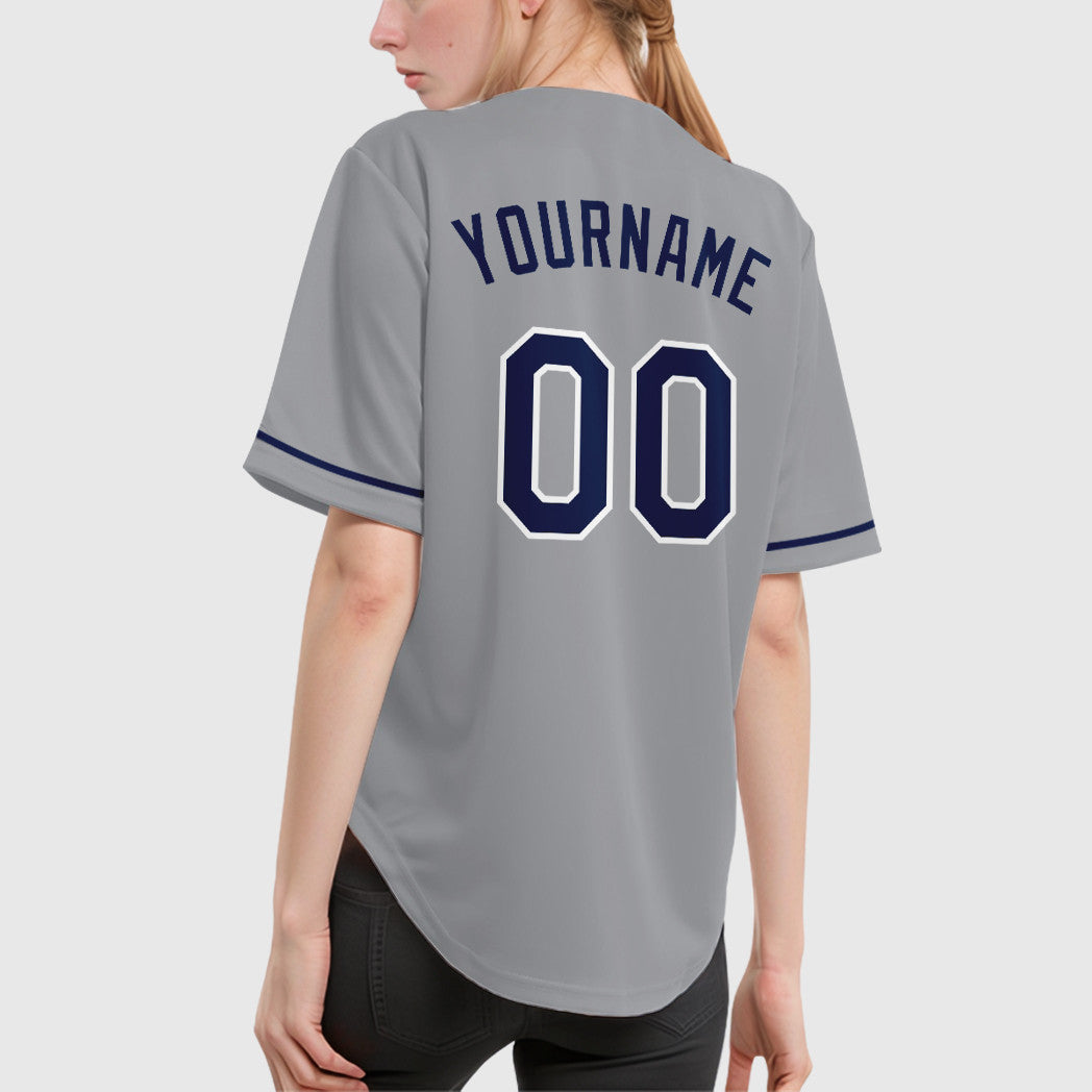 Custom Gray Navy Navy-White Baseball Jersey