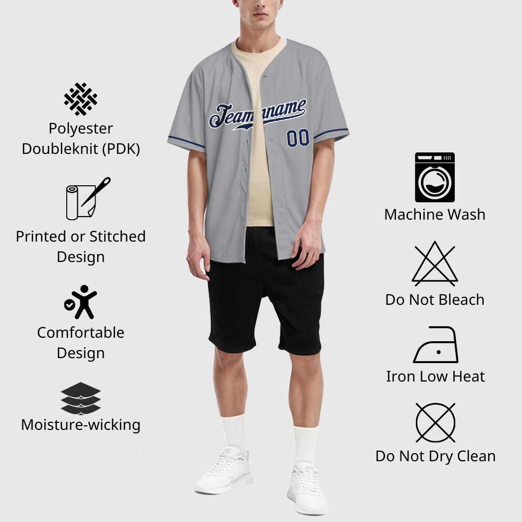 Custom Gray Navy Navy-White Baseball Jersey