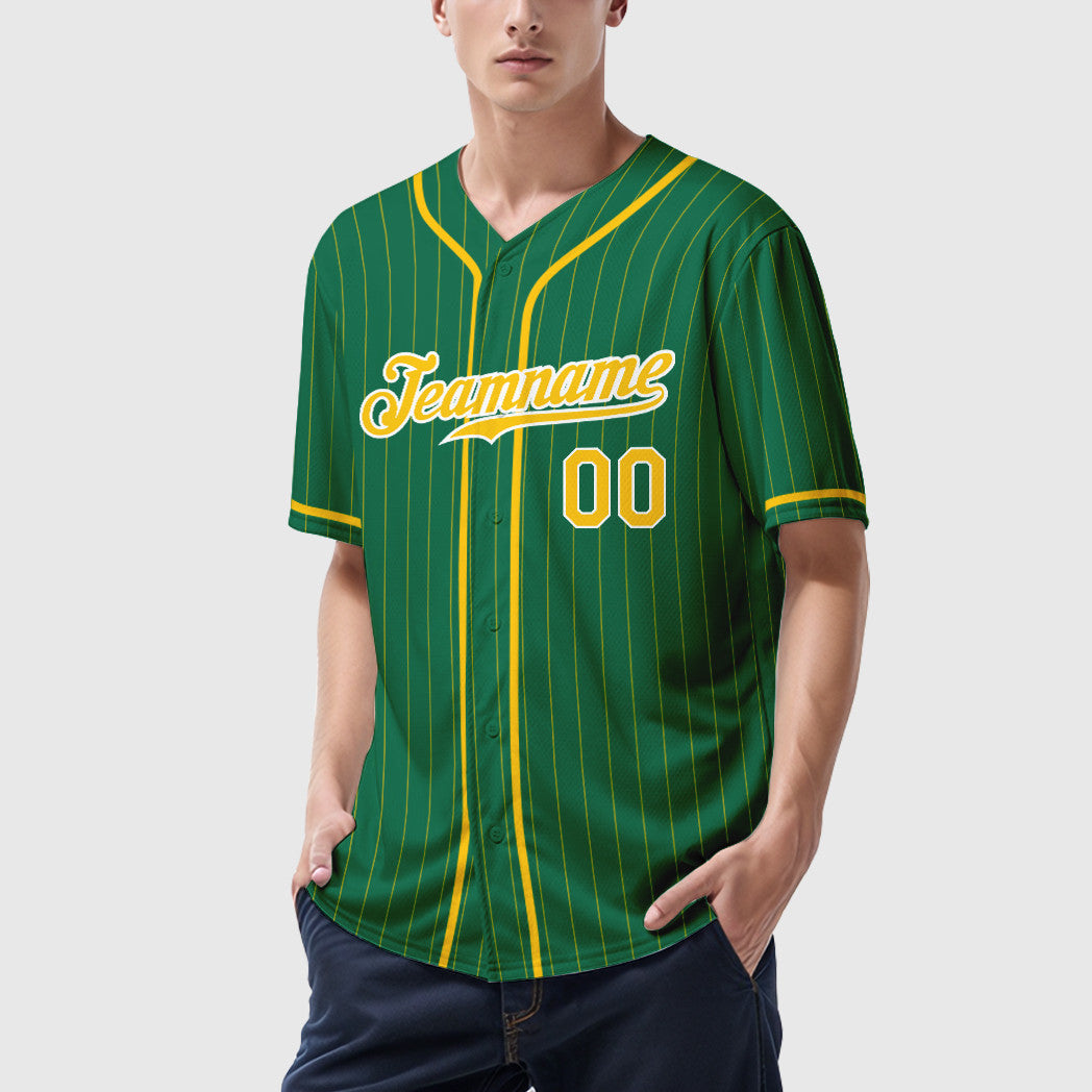 Custom Kelly Green Gold Gold-White Piping Pinstripe Baseball Jersey