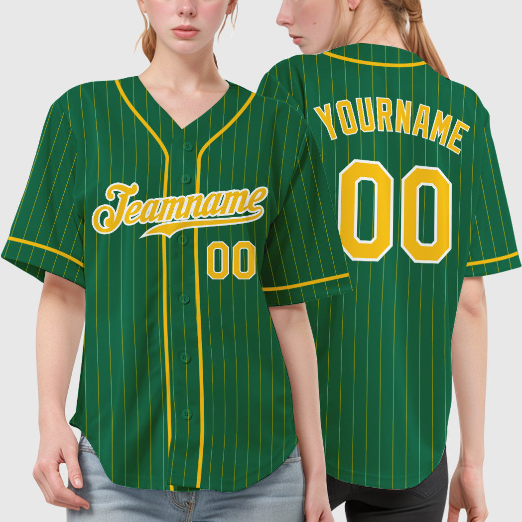 Custom Kelly Green Gold Gold-White Piping Pinstripe Baseball Jersey