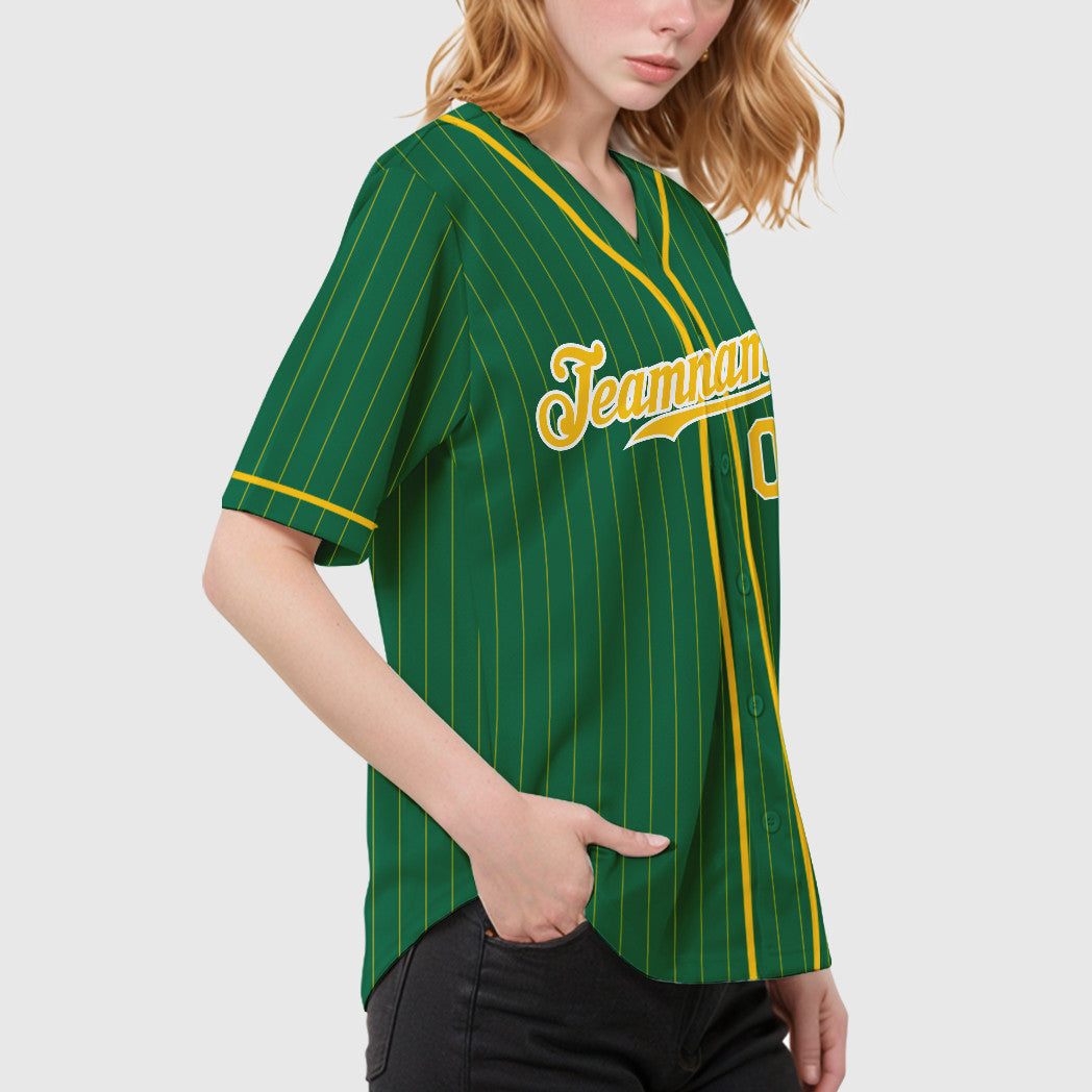 Custom Kelly Green Gold Gold-White Piping Pinstripe Baseball Jersey
