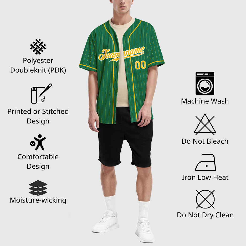 Custom Kelly Green Gold Gold-White Piping Pinstripe Baseball Jersey