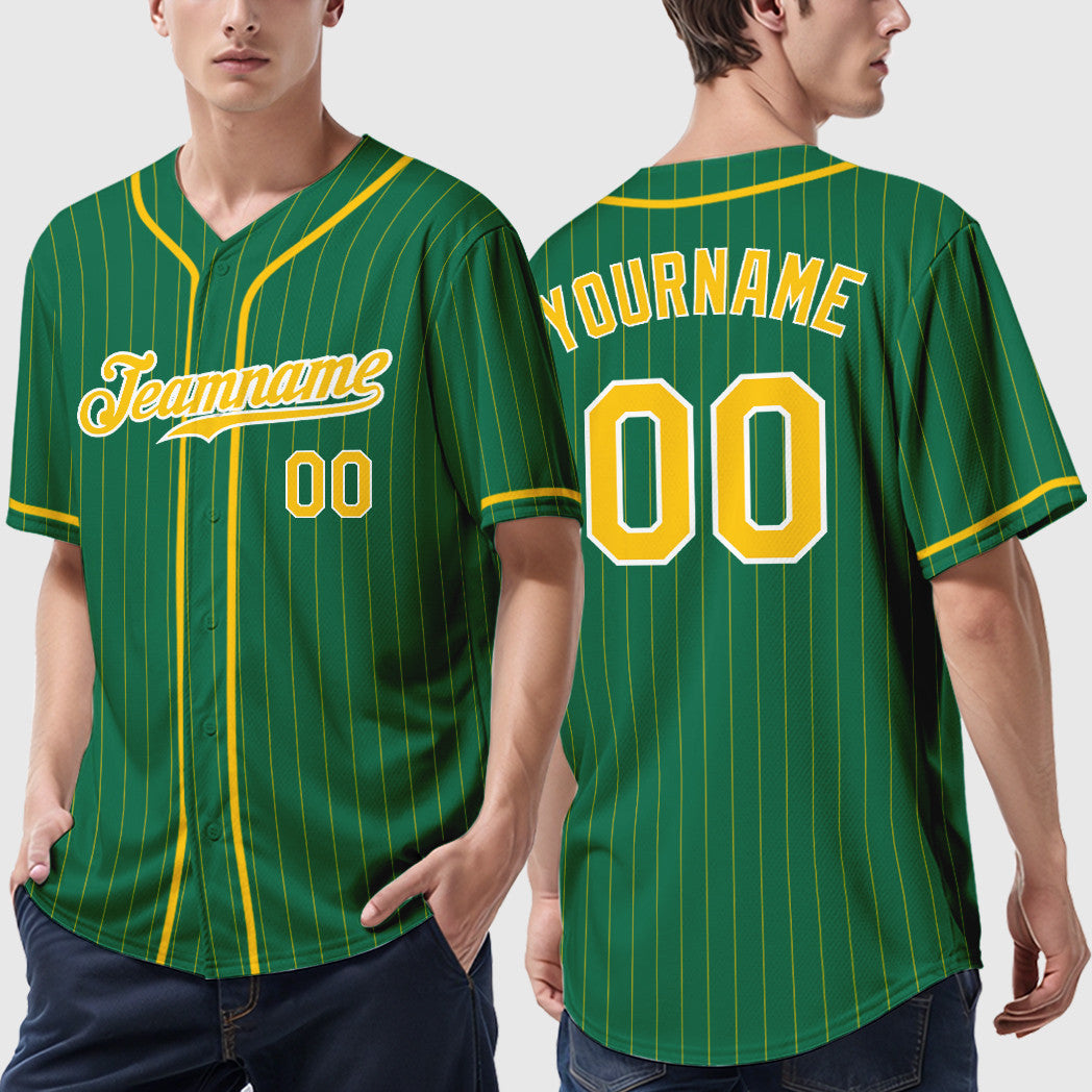 Custom Kelly Green Gold Gold-White Piping Pinstripe Baseball Jersey