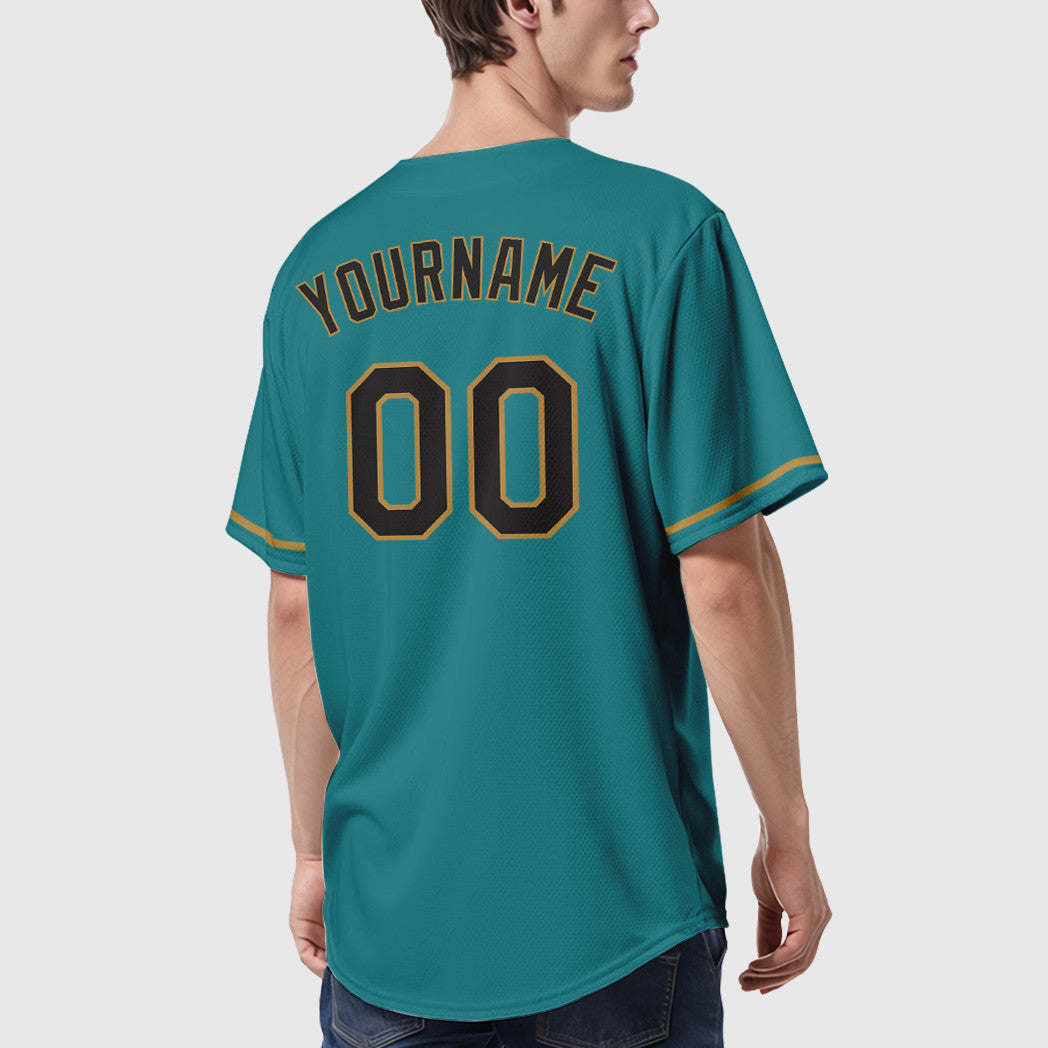 Custom Teal Black Black-Old Gold Baseball Jersey