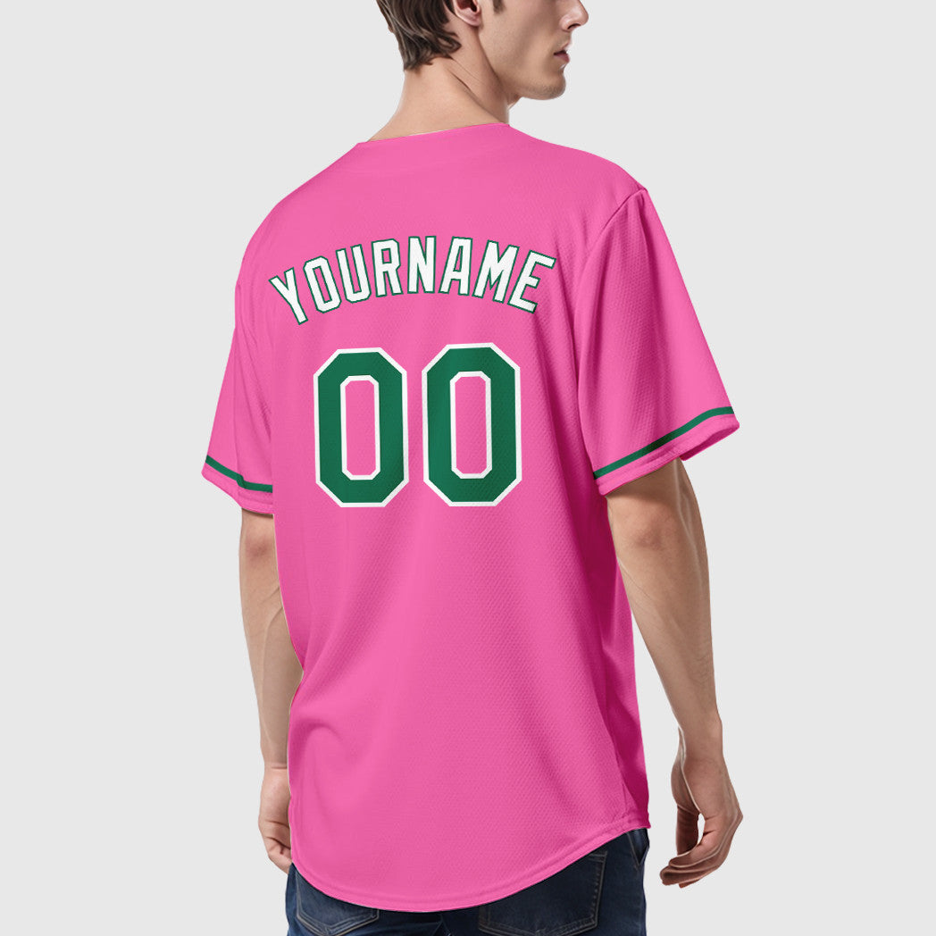 Custom Pink White Kelly Green-White Baseball Jersey