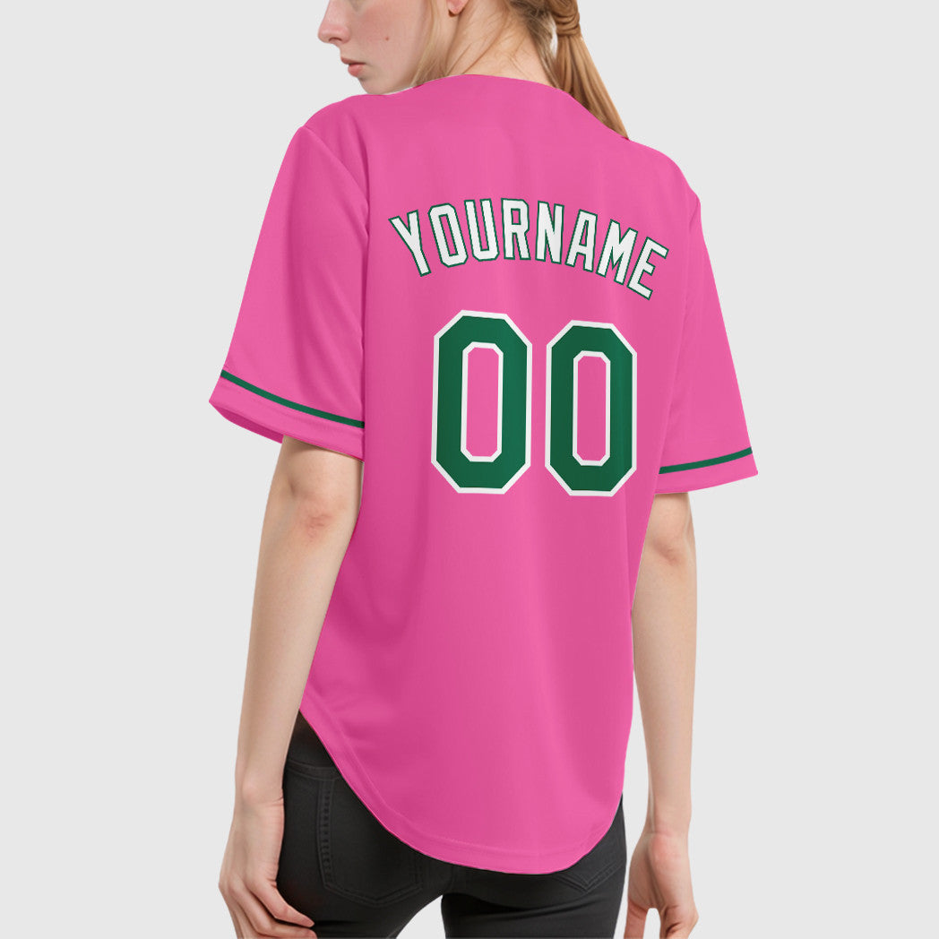 Custom Pink White Kelly Green-White Baseball Jersey