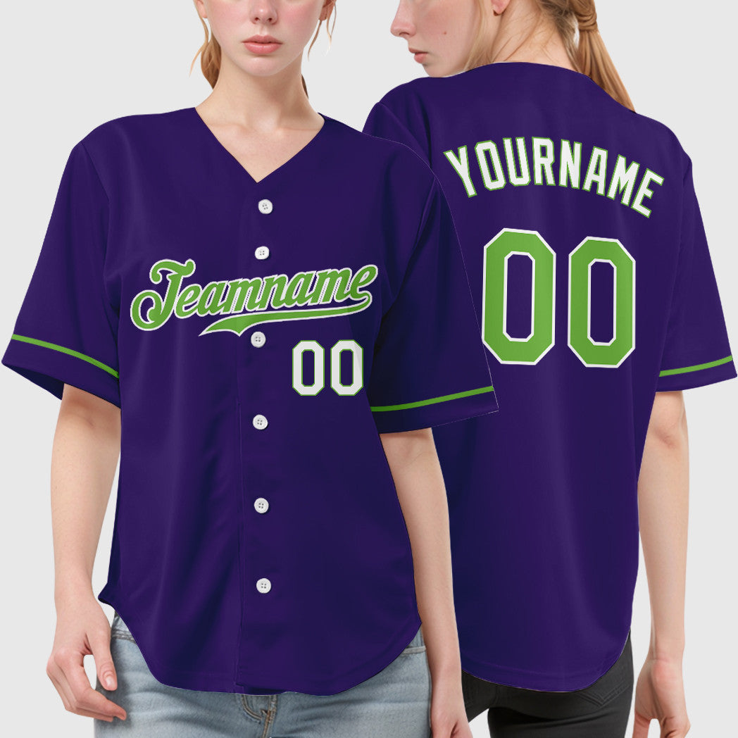 Custom Purple White Neon Green-White Baseball Jersey