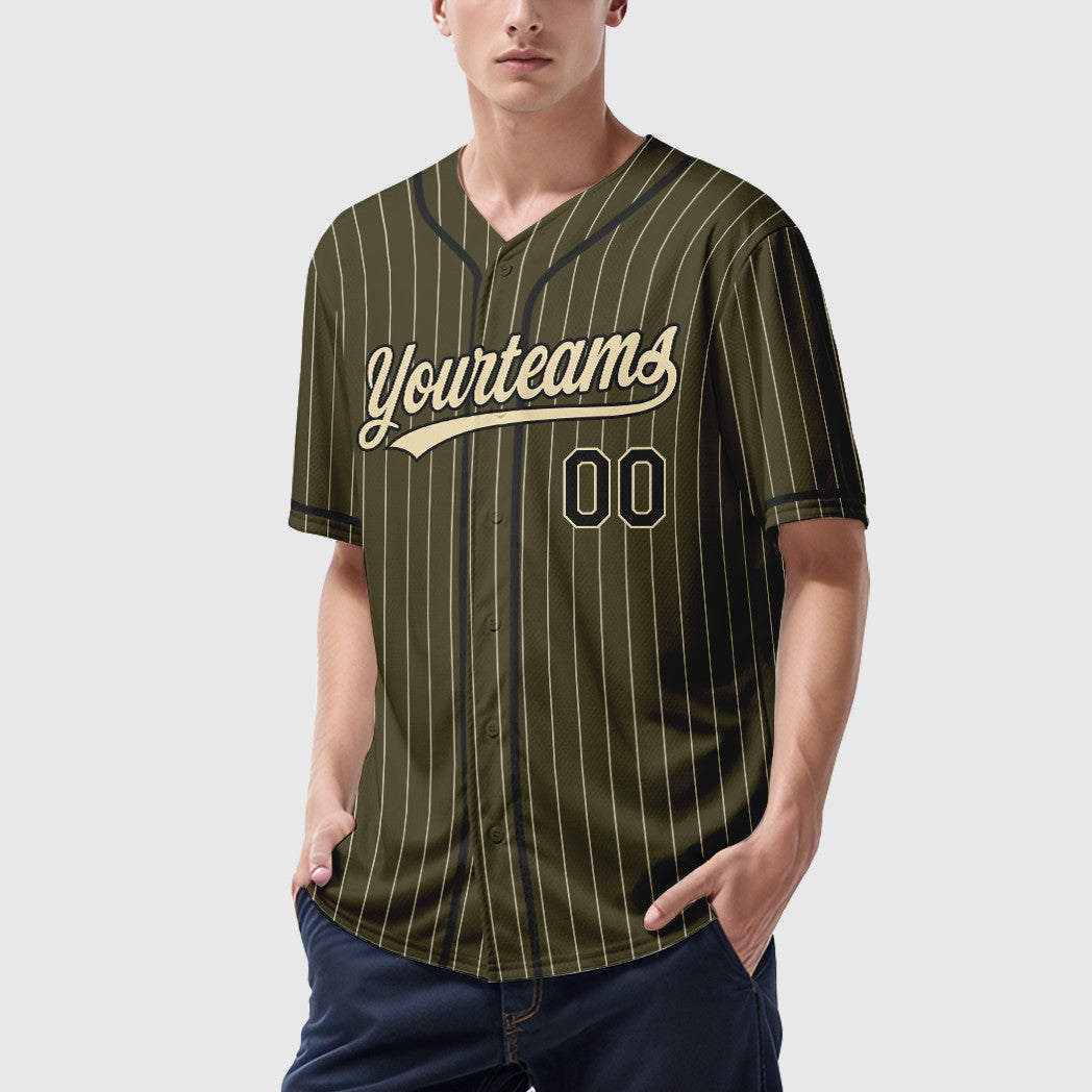 Custom Olive City Cream Black Salute To Service Piping Pinstripe Baseball Jersey
