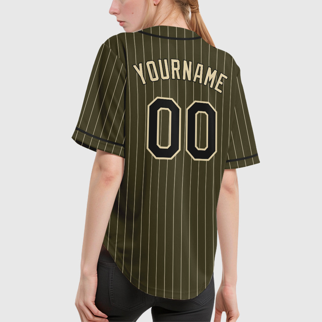 Custom Olive City Cream Black Salute To Service Piping Pinstripe Baseball Jersey