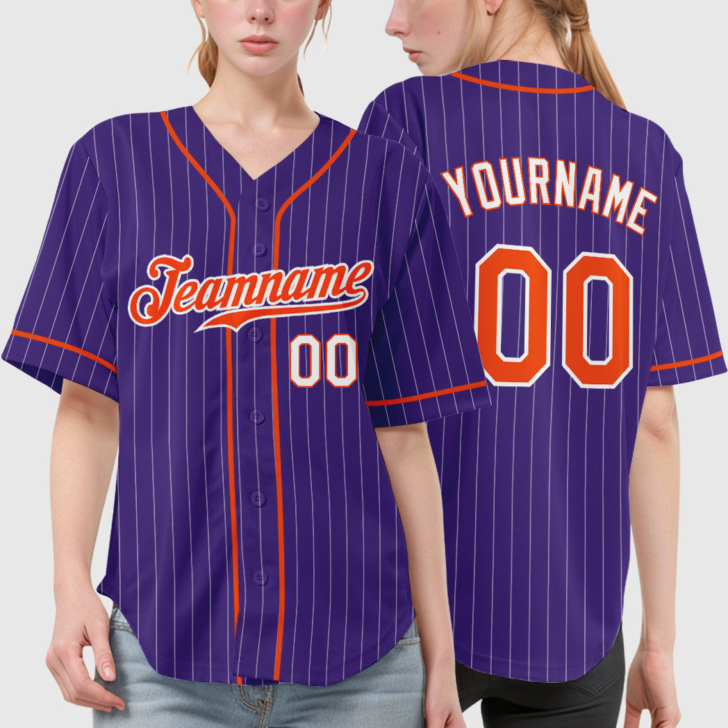 Custom Purple White Orange-White Piping Pinstripe Baseball Jersey