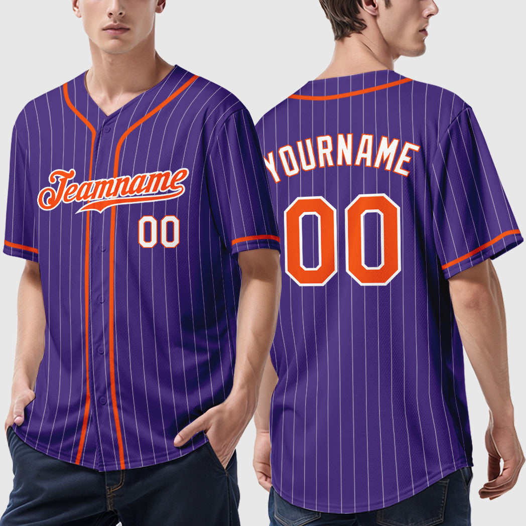Custom Purple White Orange-White Piping Pinstripe Baseball Jersey