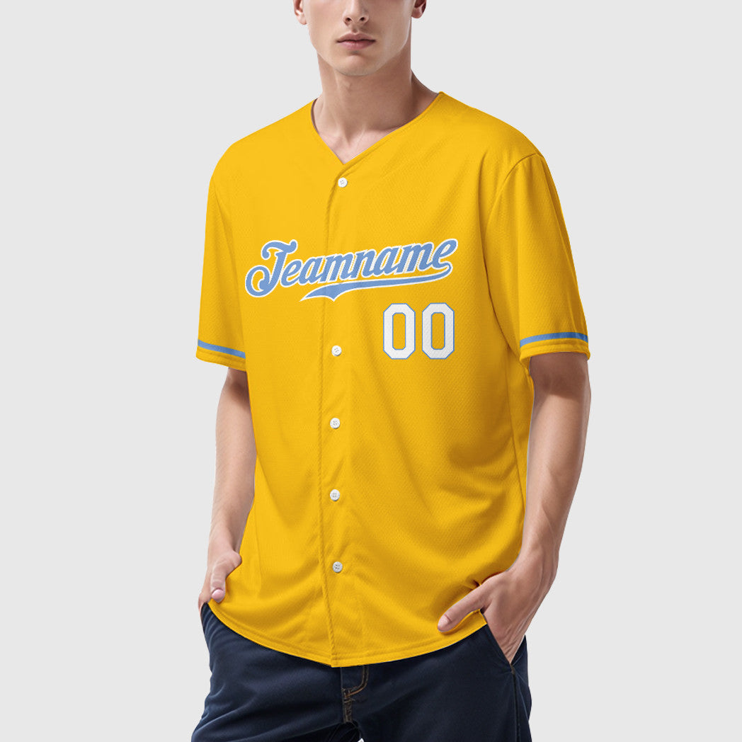 Custom Yellow Light Blue Light Blue-White Baseball Jersey