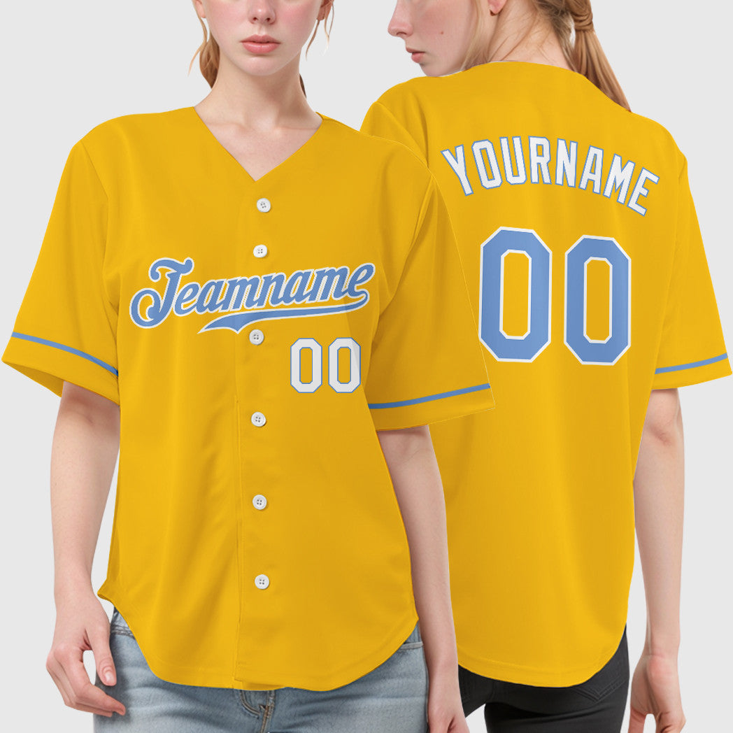 Custom Yellow Light Blue Light Blue-White Baseball Jersey