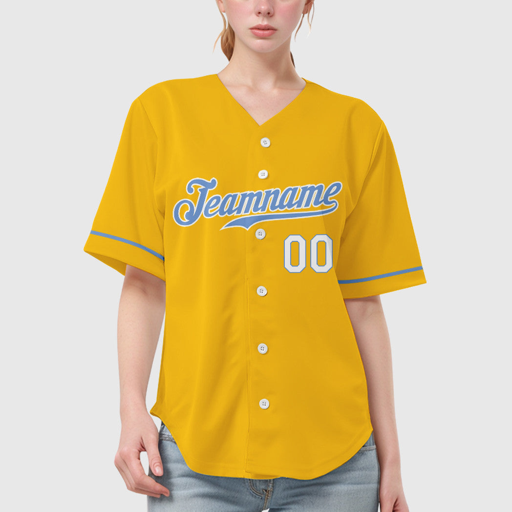 Custom Yellow Light Blue Light Blue-White Baseball Jersey