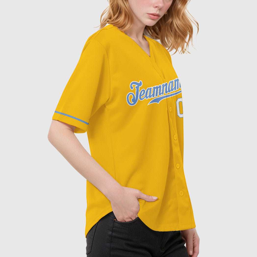 Custom Yellow Light Blue Light Blue-White Baseball Jersey