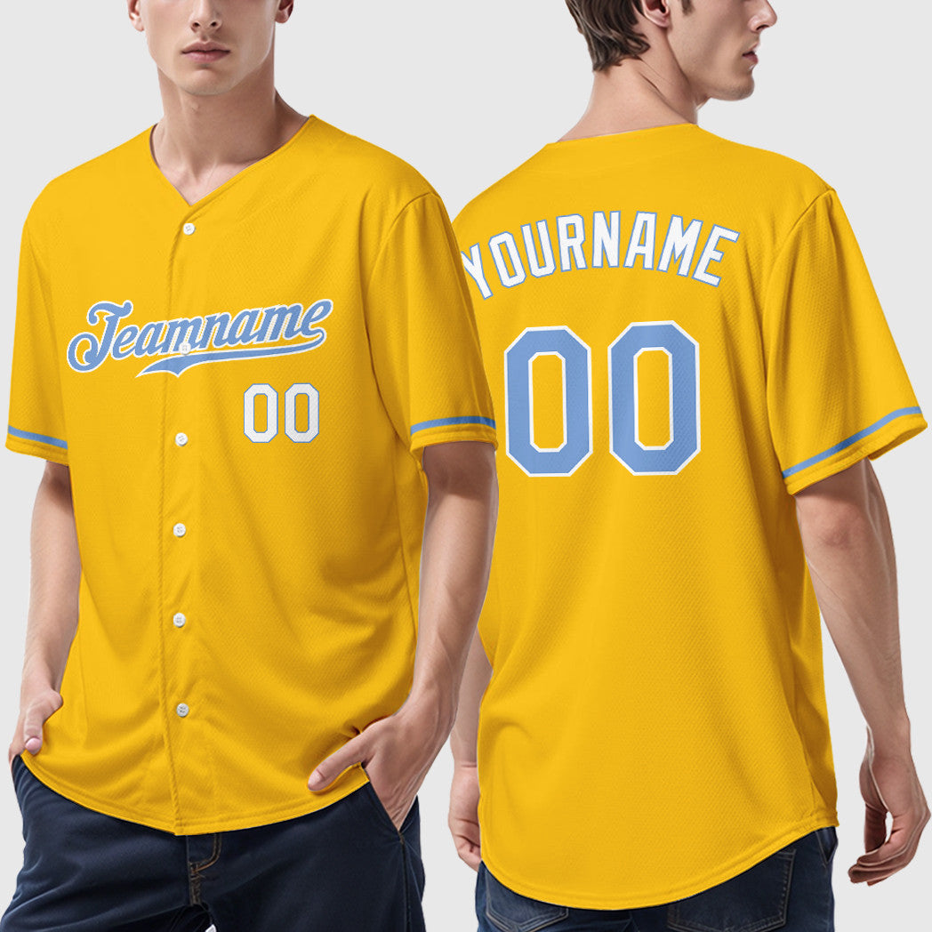 Custom Yellow Light Blue Light Blue-White Baseball Jersey
