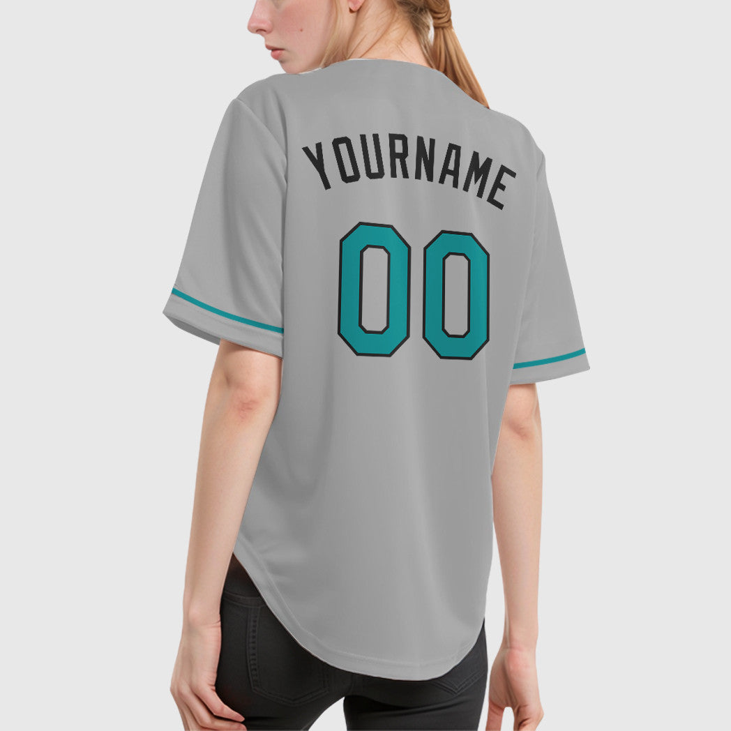 Custom Gray Black Teal Baseball Jersey