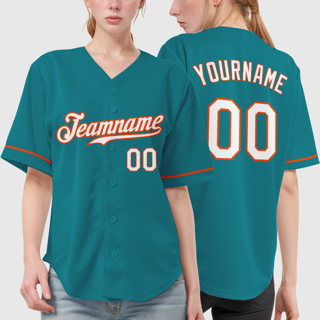 Custom Teal Orange White-Orange Baseball Jersey