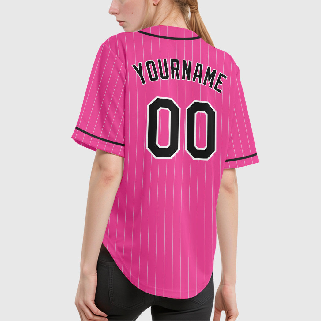 Custom Pink White Black Piping Pinstripe Baseball Jersey