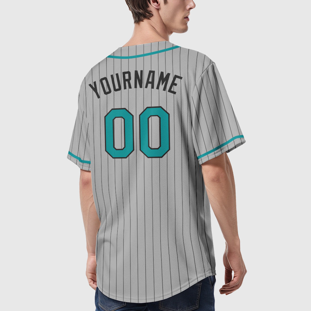 Custom Gray Black Teal Piping Pinstripe Baseball Jersey