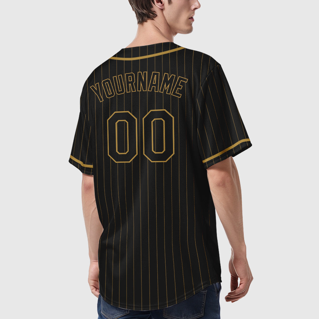 Custom Black Old Gold Black-Old Gold Piping Pinstripe Baseball Jersey