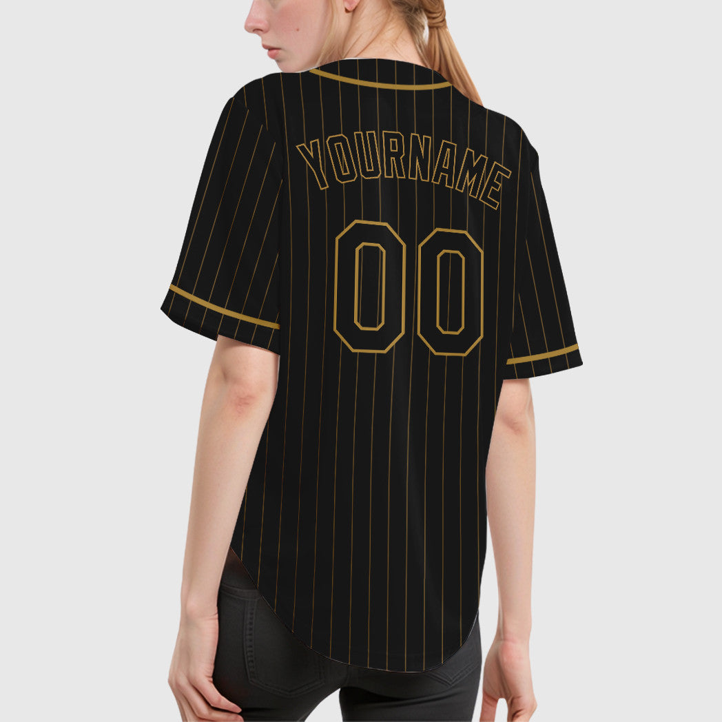 Custom Black Old Gold Black-Old Gold Piping Pinstripe Baseball Jersey