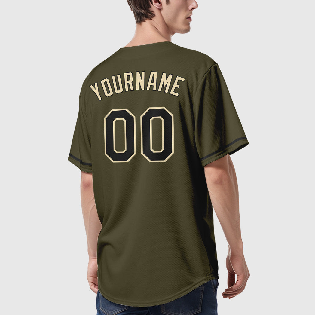 Custom Olive City Cream Black Salute To Service Baseball Jersey