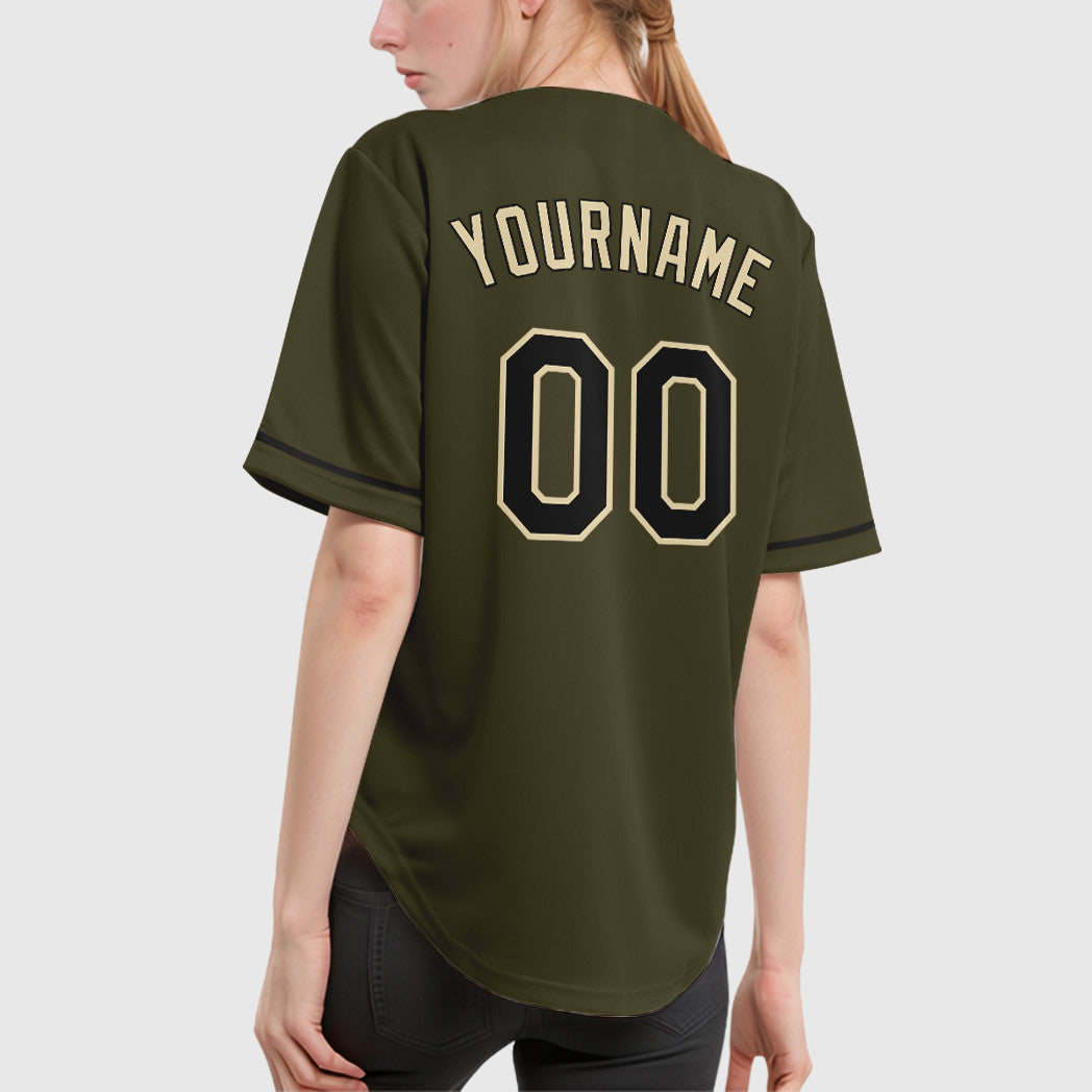 Custom Olive City Cream Black Salute To Service Baseball Jersey