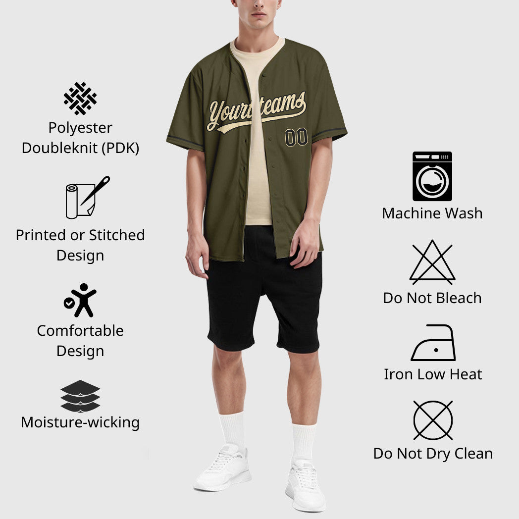 Custom Olive City Cream Black Salute To Service Baseball Jersey
