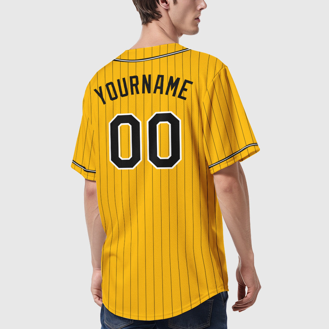 Custom Gold Black Black-White Piping Pinstripe Baseball Jersey