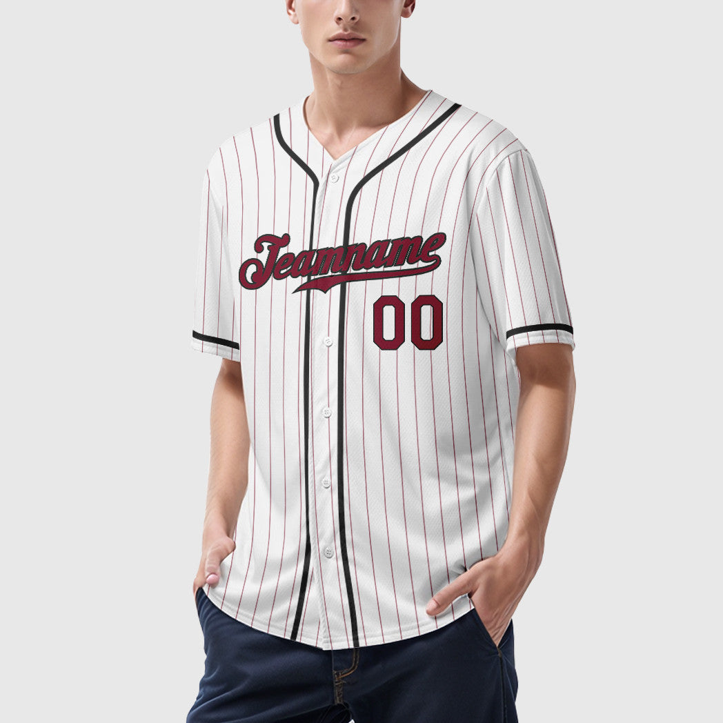 Custom White Crimson Crimson-Black Piping Pinstripe Baseball Jersey