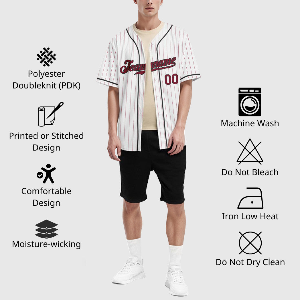 Custom White Crimson Crimson-Black Piping Pinstripe Baseball Jersey