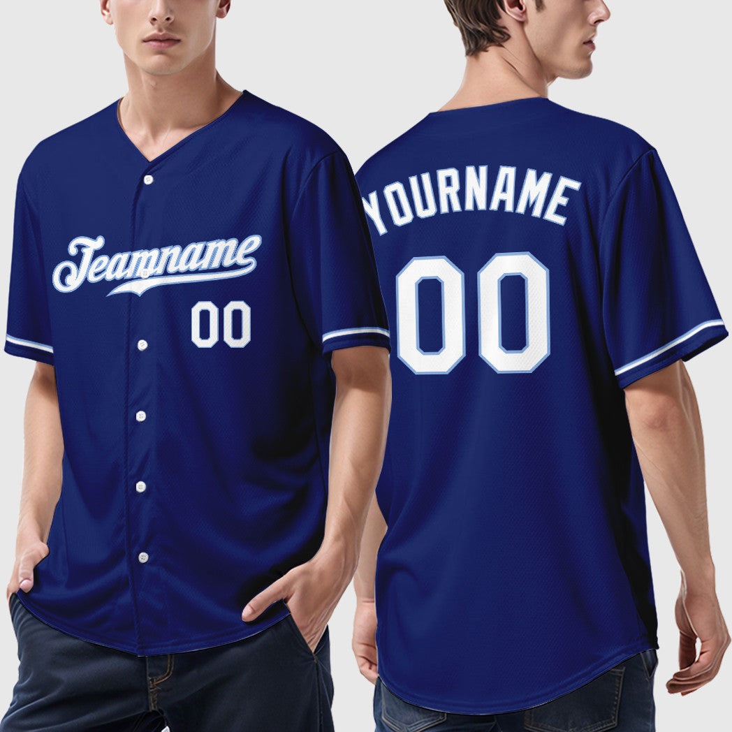 Custom Royal White White-Light Blue Baseball Jersey