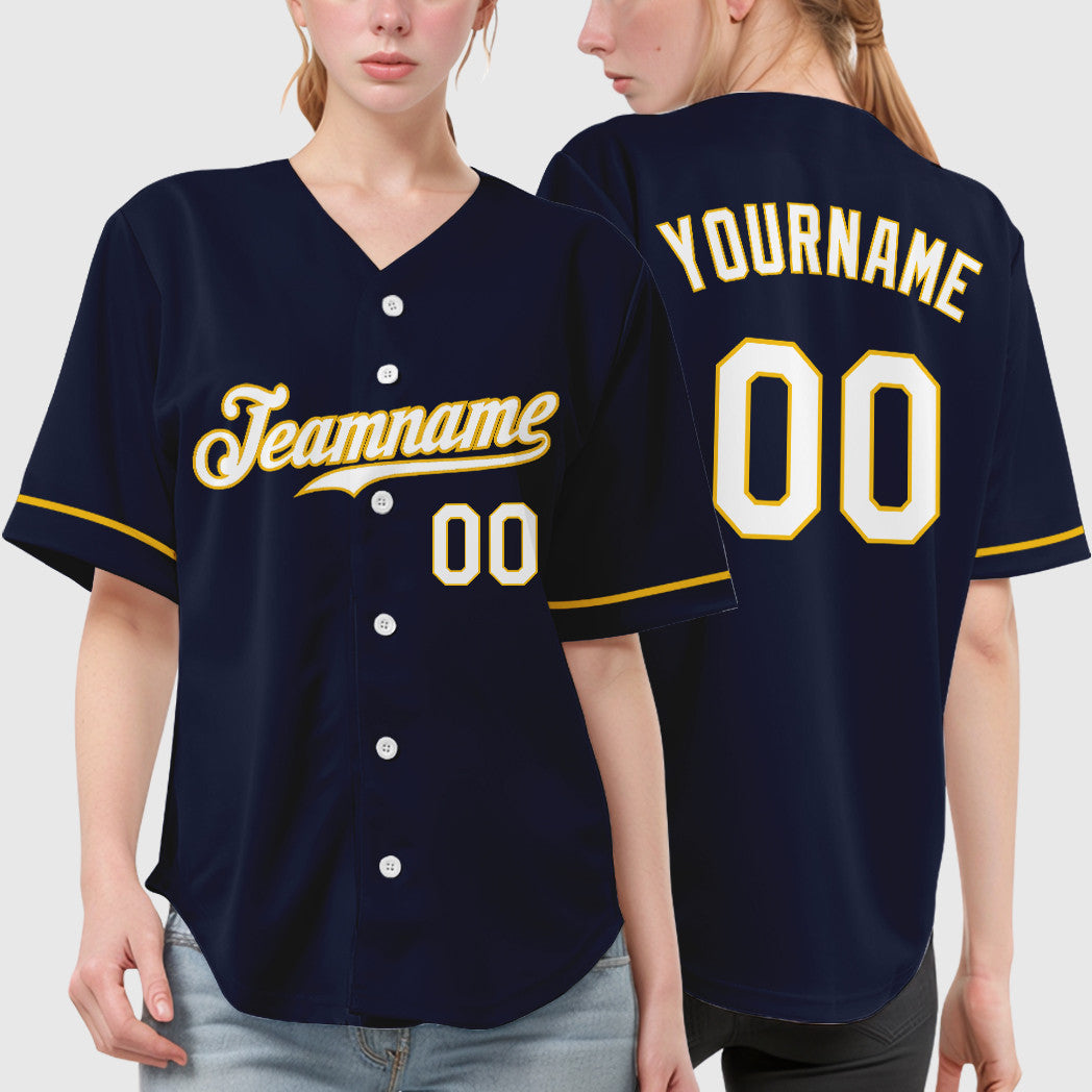 Custom Navy Yellow White Baseball Jersey
