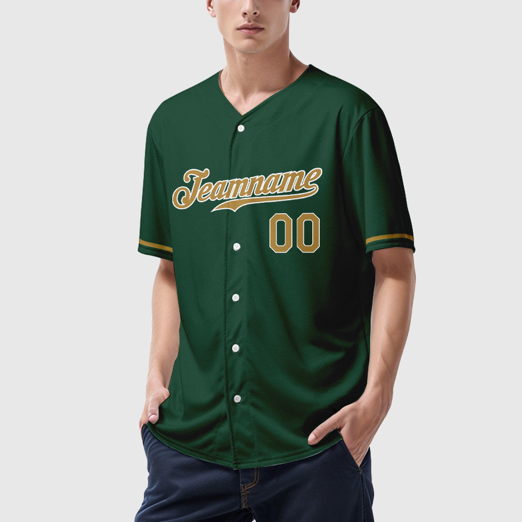 Custom Green White Old Gold-White Baseball Jersey