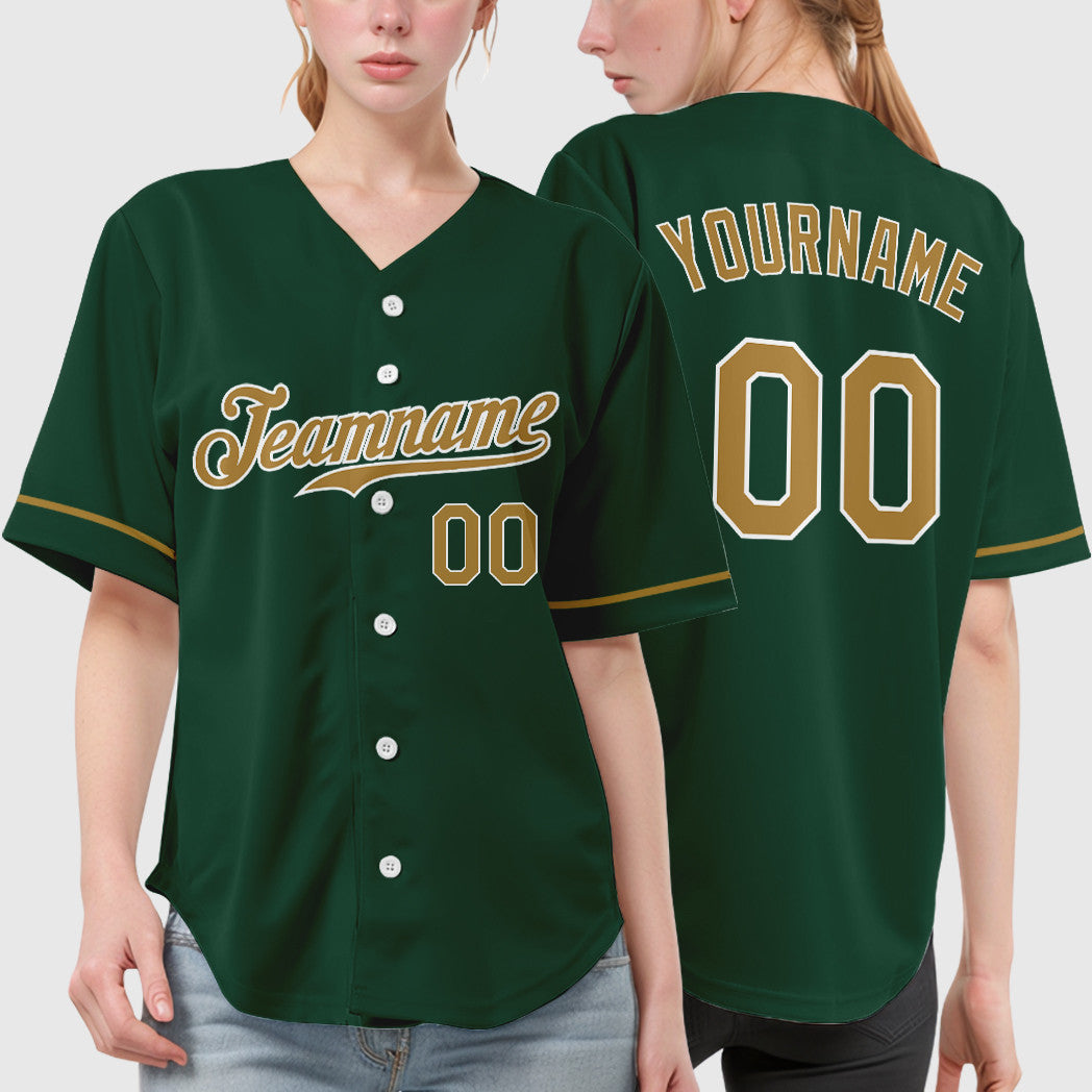 Custom Green White Old Gold-White Baseball Jersey