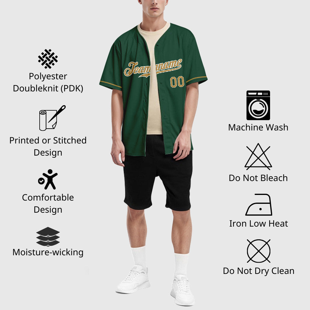 Custom Green White Old Gold-White Baseball Jersey