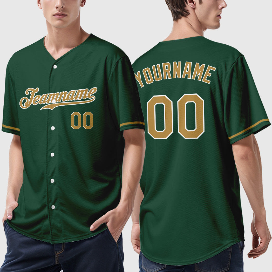 Custom Green White Old Gold-White Baseball Jersey